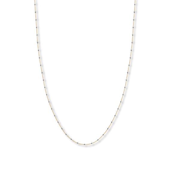 Solid Beaded Cable Chain Necklace 14K Two-Tone Gold 16"