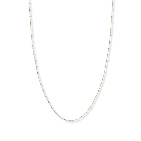 Beaded Cable Chain Necklace Solid 14K Two-Tone Gold 16"