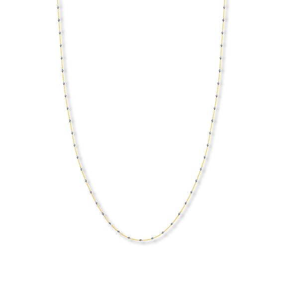 Beaded Cable Chain Necklace Solid 14K Two-Tone Gold 18"