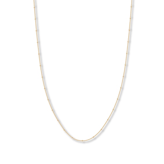 Beaded Curb Chain Necklace Solid 14K Yellow Gold 20"