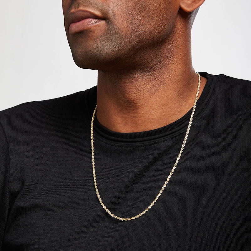 Main Image 2 of 24&quot; Textured Rope Chain Solid 14K Yellow Gold