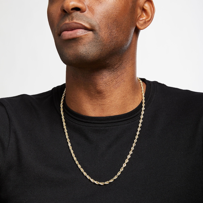 Main Image 2 of 24&quot; Textured Rope Chain Solid 14K Yellow Gold