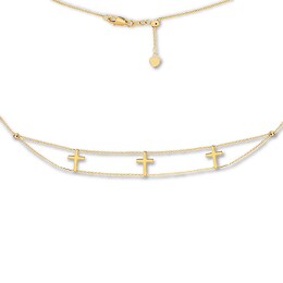 Cross Choker Necklace 14K Yellow Gold 16&quot; Adjustable