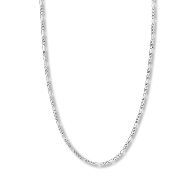 24" Solid Figaro Chain Necklace 14K White Gold Appx. 3.2mm