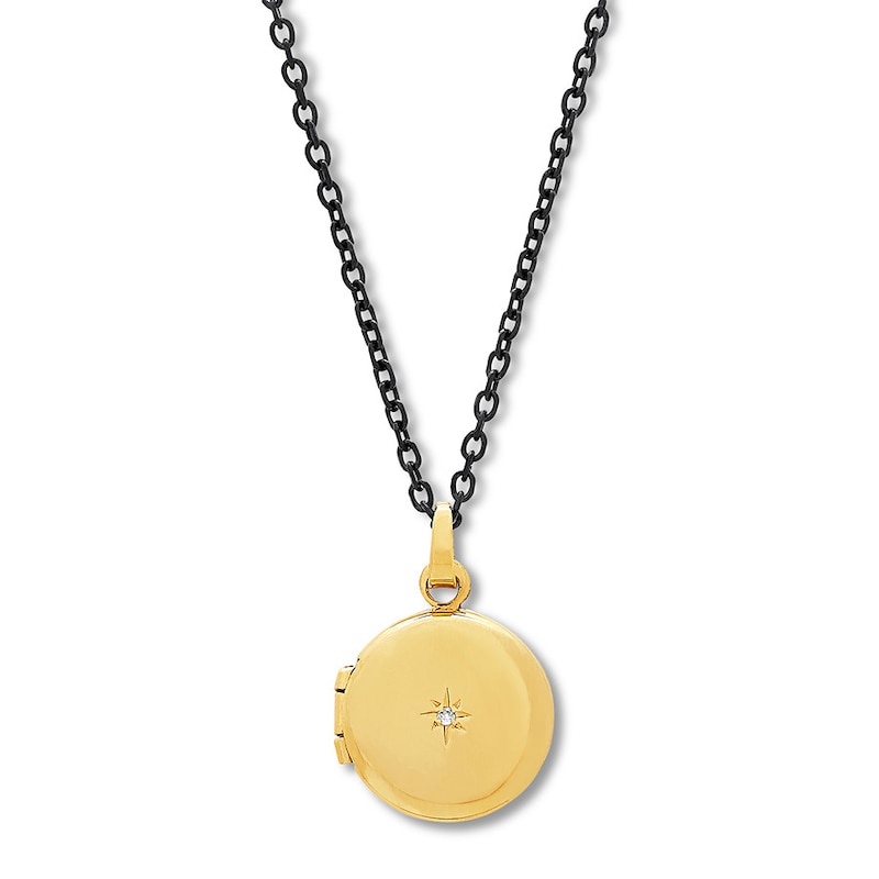 Main Image 1 of Locket with Diamond Accent 10K Yellow Gold & Stainless Steel