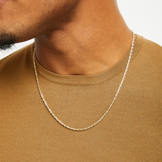 Thumbnail Image 4 of 3mm Glitter Rope Chain Necklace Solid 14K Yellow Gold 22"