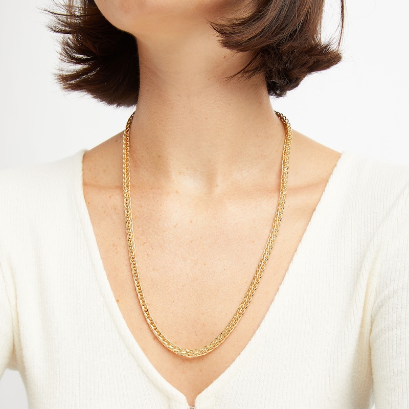 Hollow Wheat Chain Necklace 10K Yellow Gold 24"