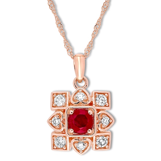Kay Natural Ruby Necklace 1/5 ct tw Diamonds 10K Rose Gold 17