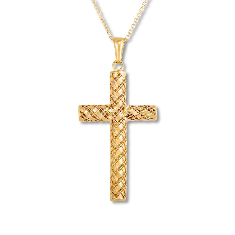 Main Image 1 of Woven Cross Necklace 10K Yellow Gold