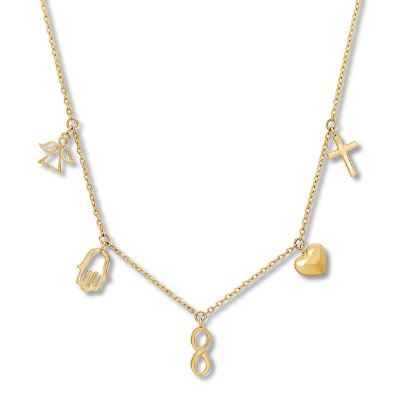 Multi-Charm Necklace 10K Yellow Gold 17"