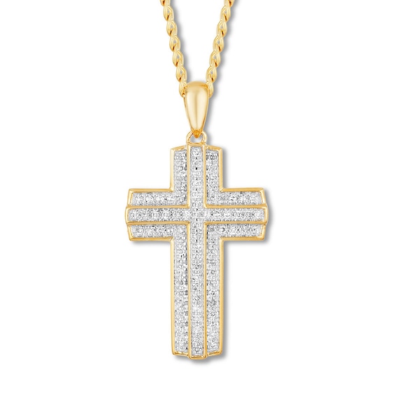 Men's Diamond Cross Necklace 1/3 ct tw 10K Yellow Gold 22