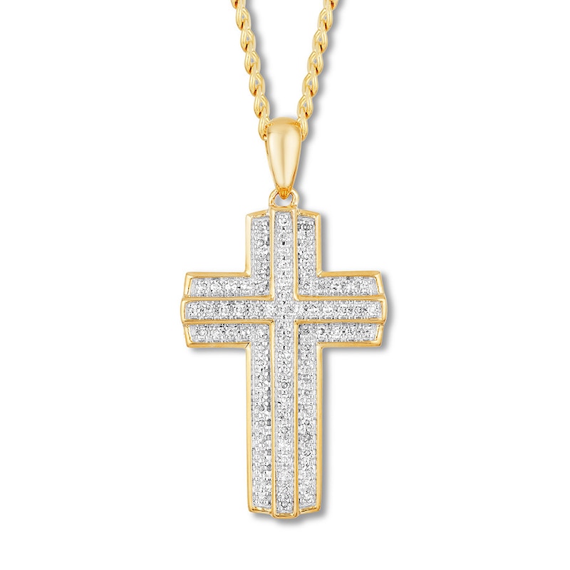 Diamond Cross Necklace 1/3 ct tw 10K Yellow Gold 22"