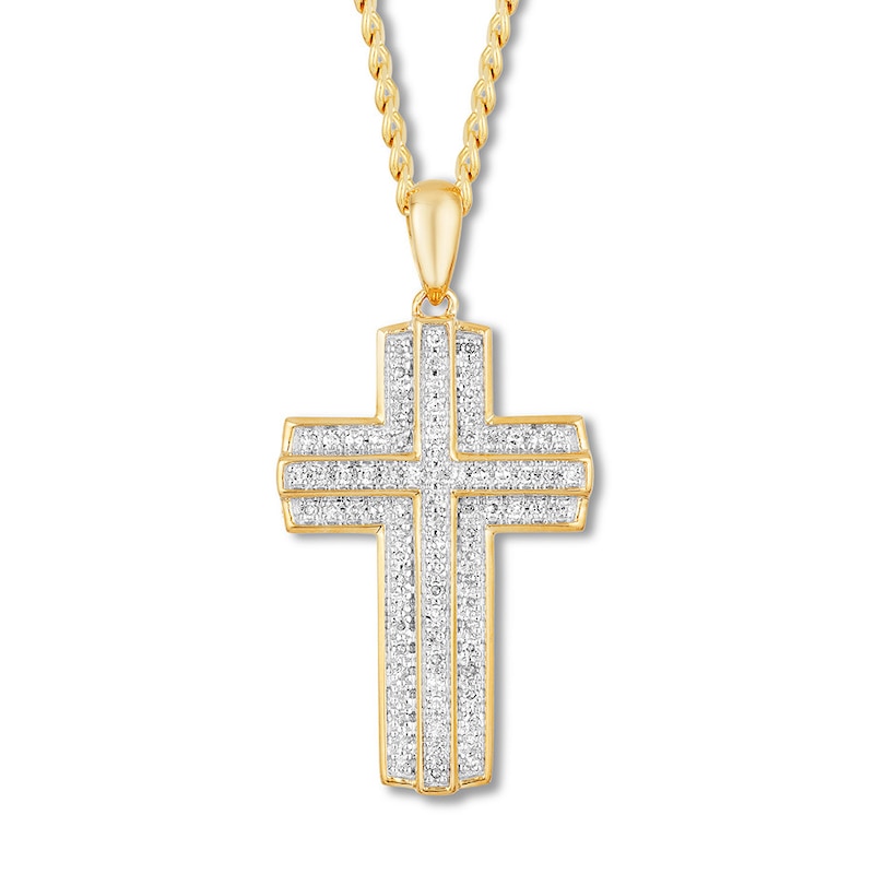 Main Image 1 of Diamond Cross Necklace 1/3 ct tw 10K Yellow Gold 22&quot;