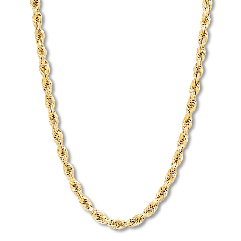 Main Image 1 of 4mm Rope Chain Necklace Solid 14K Yellow Gold 26&quot;