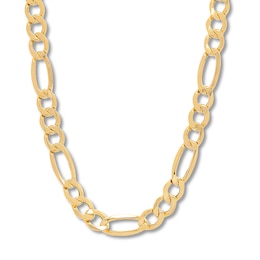 Figaro Link Necklace Hollow 14K Yellow Gold 22"