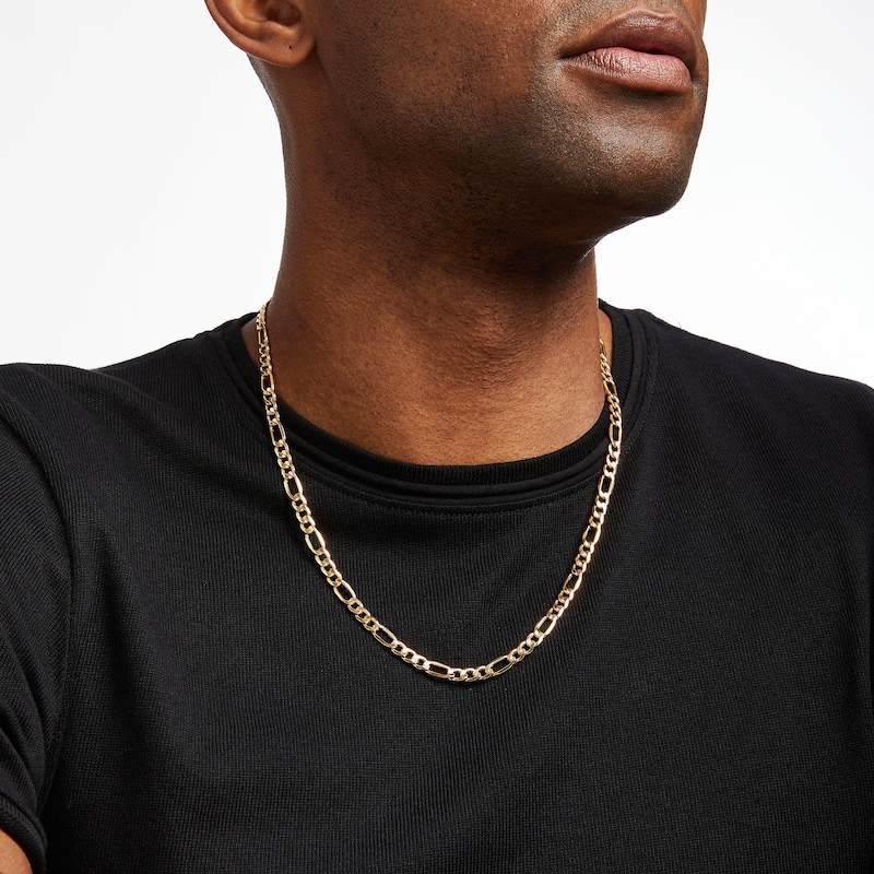 Main Image 3 of Figaro Link Necklace Hollow 14K Yellow Gold 22&quot;