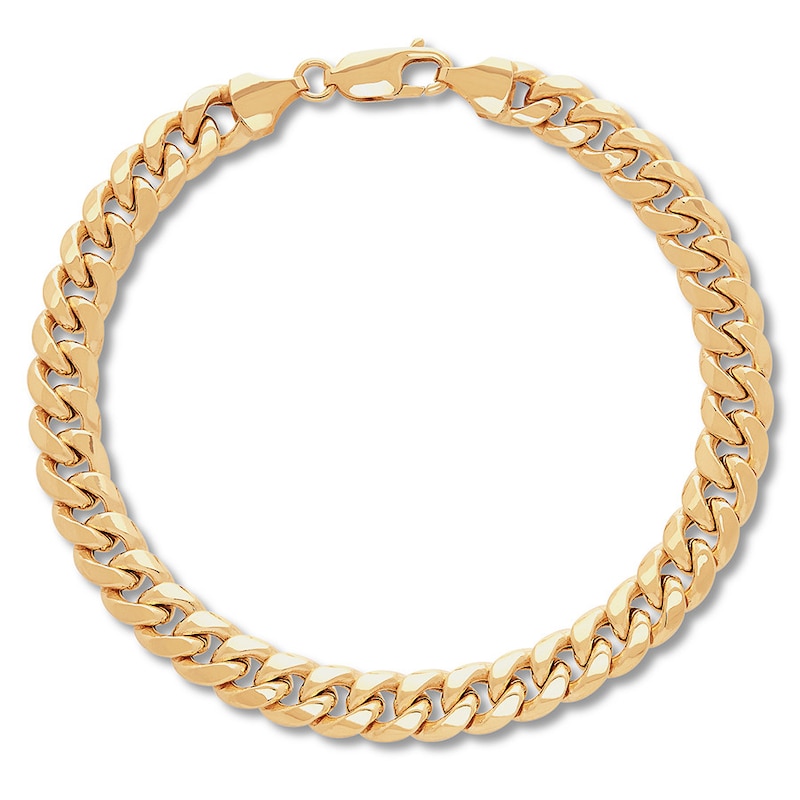 Main Image 1 of Cuban Curb Chain Bracelet Hollow 14K Yellow Gold 8.5&quot;