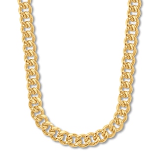 Cuban Curb Chain Necklace Hollow 14K Yellow Gold 26"