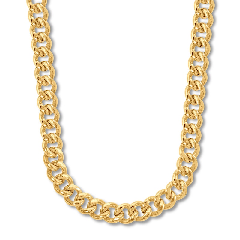 Main Image 1 of Cuban Curb Chain Necklace Hollow 14K Yellow Gold 26&quot;