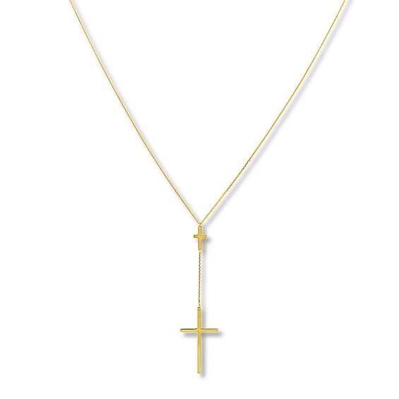 Cross Lariat Necklace 10K Yellow Gold 16" to 18" Adjustable