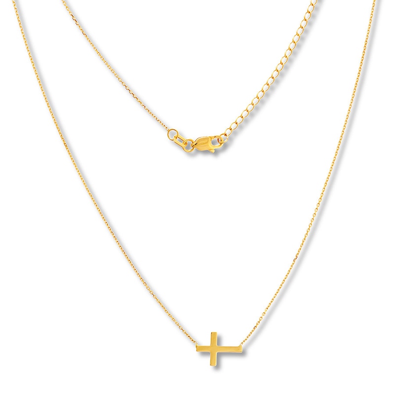 Main Image 1 of Sideways Cross Necklace 14K Yellow Gold 16&quot; to 18&quot; Adjustable