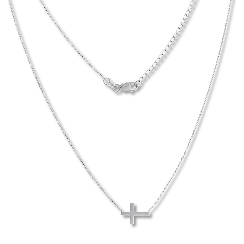 Main Image 1 of Sideways Cross Necklace 14K White Gold 16&quot; to 18&quot; Adjustable