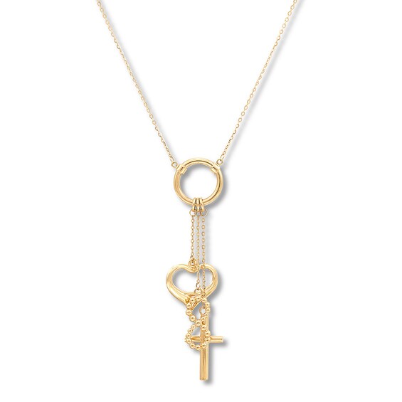 Cross, Heart, and Infinity Necklace 10K Yellow Gold