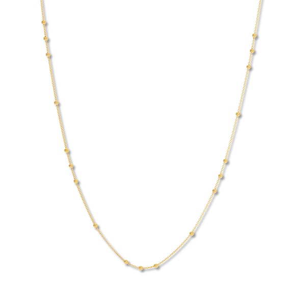 Beaded Cable Chain Necklace 14K Yellow Gold 16" to 18" Adj