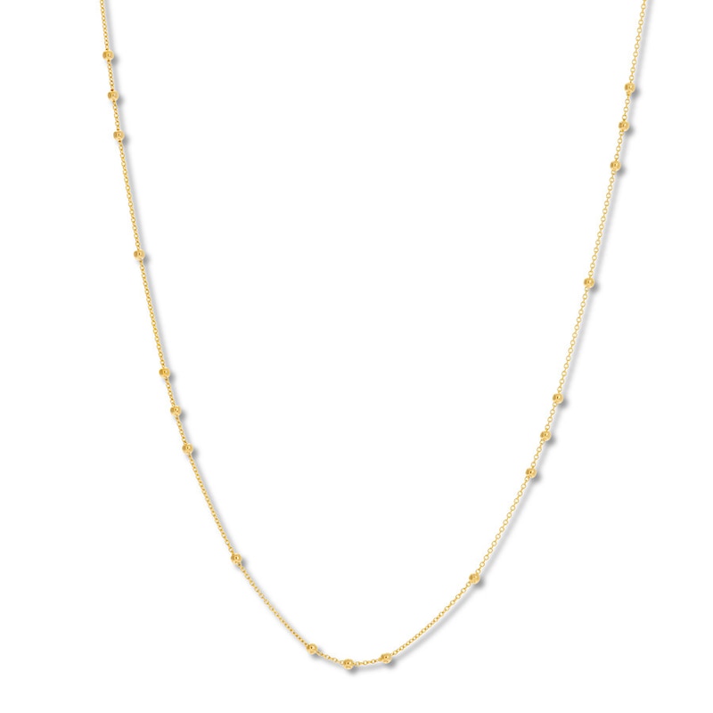 Beaded Cable Chain Necklace 14K Yellow Gold 16" to 18" Adj