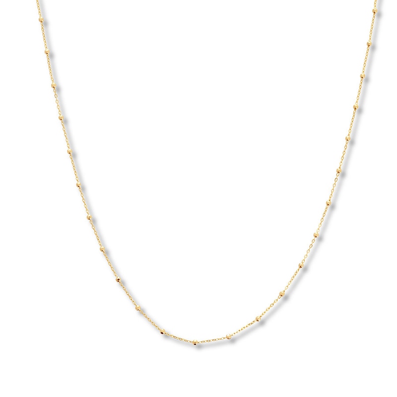 Beaded Cable Chain Necklace 14K Yellow Gold 16"