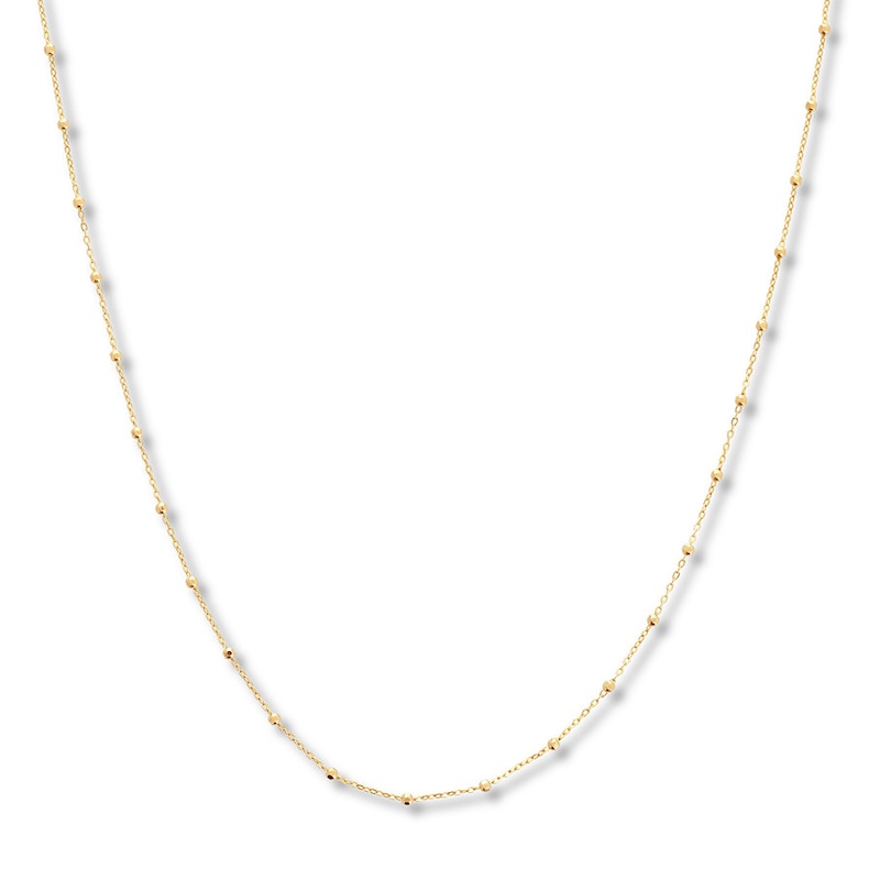 Beaded Cable Chain Necklace 14K Yellow Gold 24"