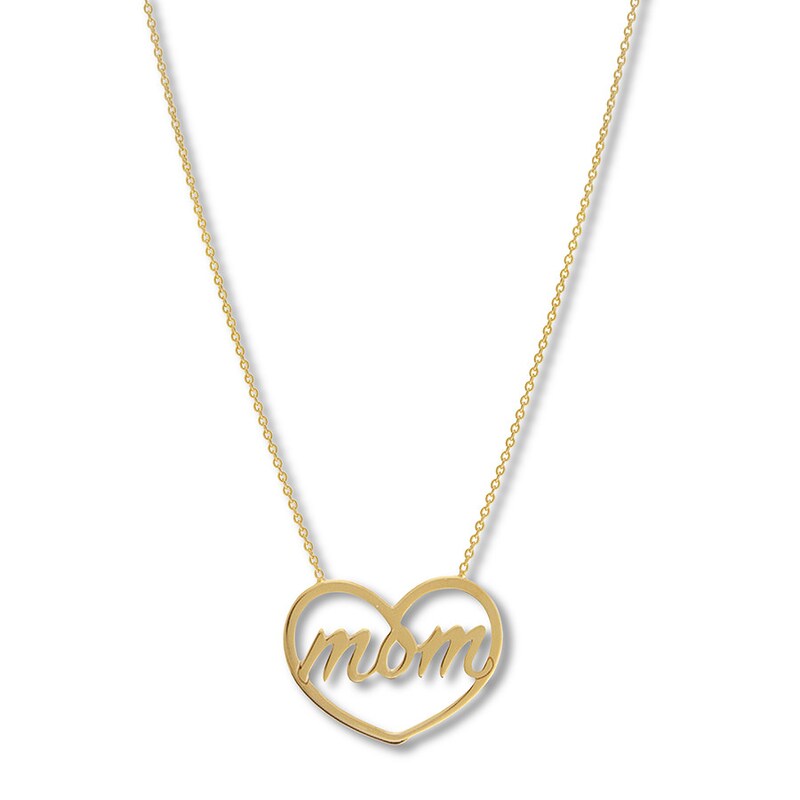 Main Image 1 of Mom Heart Necklace 14K Yellow Gold 16 to 18 Adjustable