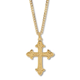 Textured Cross Necklace 14K Yellow Gold 24"