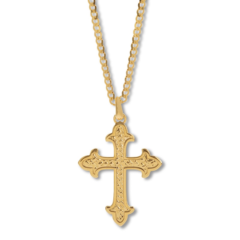 Main Image 1 of Textured Cross Necklace 14K Yellow Gold 24&quot;
