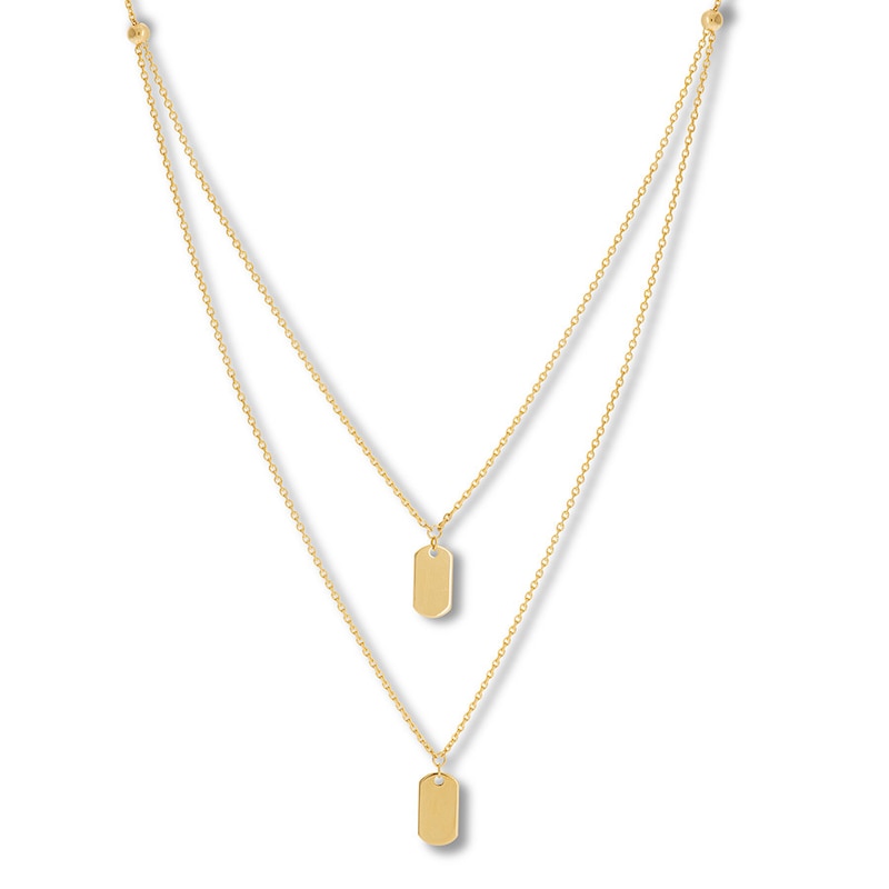 Main Image 1 of Dog Tag Layered Necklace 14K Yellow Gold 16&quot; to 18&quot; Adjustable