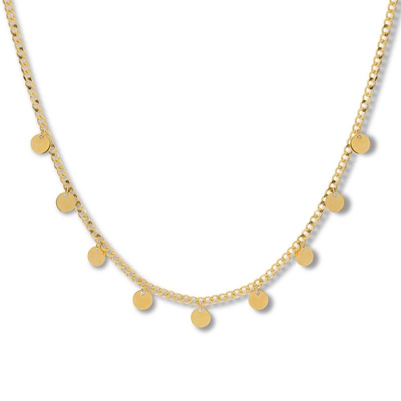 Main Image 1 of Dangling Disc Choker Necklace 14K Yellow Gold 12&quot; to 17&quot; Adj.
