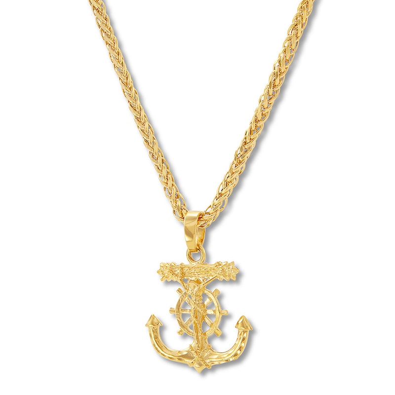 Crucifix Anchor Necklace 10K Yellow Gold 22"
