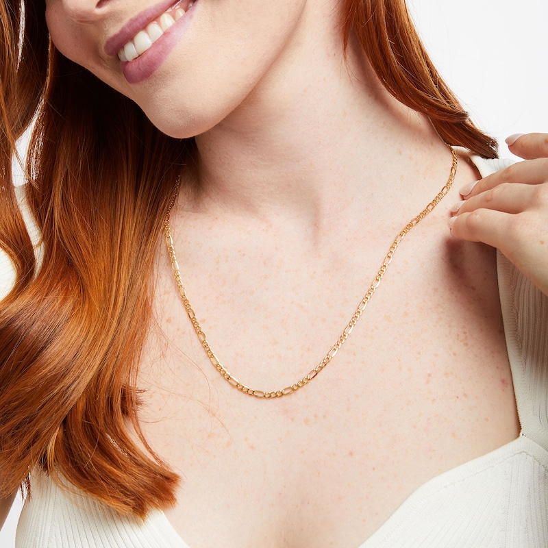 Main Image 5 of Figaro Chain Necklace Hollow 10K Yellow Gold 22&quot;