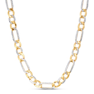 Figaro Chain Necklace Semi-Solid 10K Two-Tone Gold 22.25"