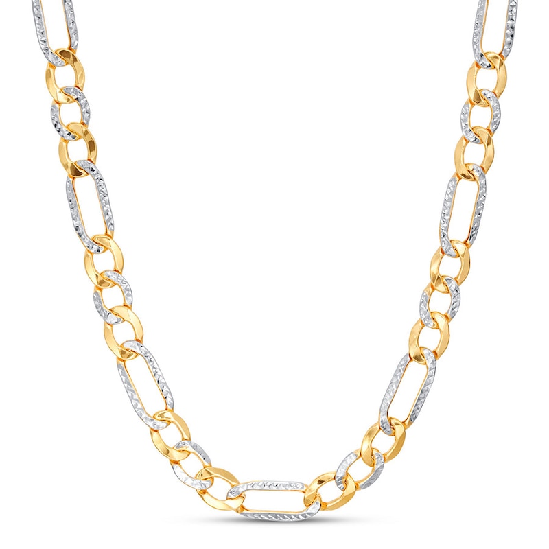 Semi-Solid Figaro Chain Necklace 10K Two-Tone Gold 22.25"
