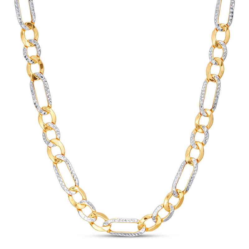Main Image 1 of Figaro Chain Necklace Semi-Solid 10K Two-Tone Gold 22.25&quot;