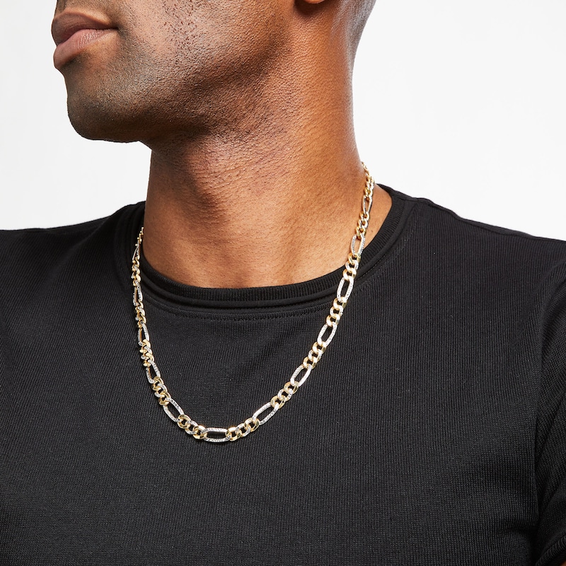 Main Image 2 of Figaro Chain Necklace Semi-Solid 10K Two-Tone Gold 22.25&quot;