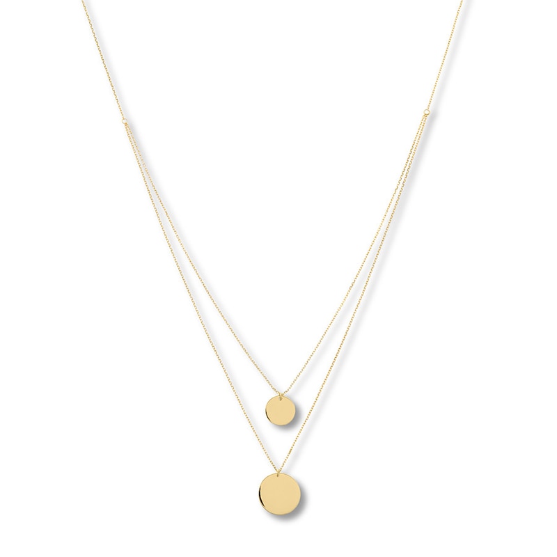 Disc Layered Necklace 14K Yellow Gold 16" to 18" Adjustable