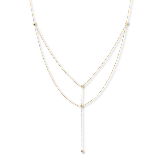 Beaded Chain Choker Layered Necklace 14K Yellow Gold 12" Adj.