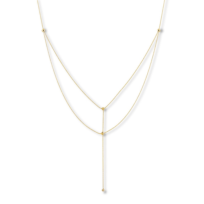 Main Image 1 of Beaded Chain Choker Layered Necklace 14K Yellow Gold 12&quot; Adj.