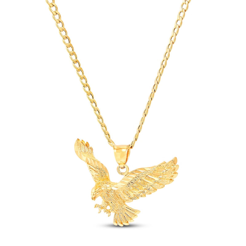 Main Image 1 of Solid Curb Chain Eagle Necklace 10K Yellow Gold 22&quot;