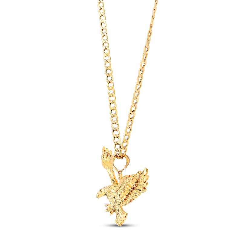 Solid Curb Chain Eagle Necklace 10K Yellow Gold 22"