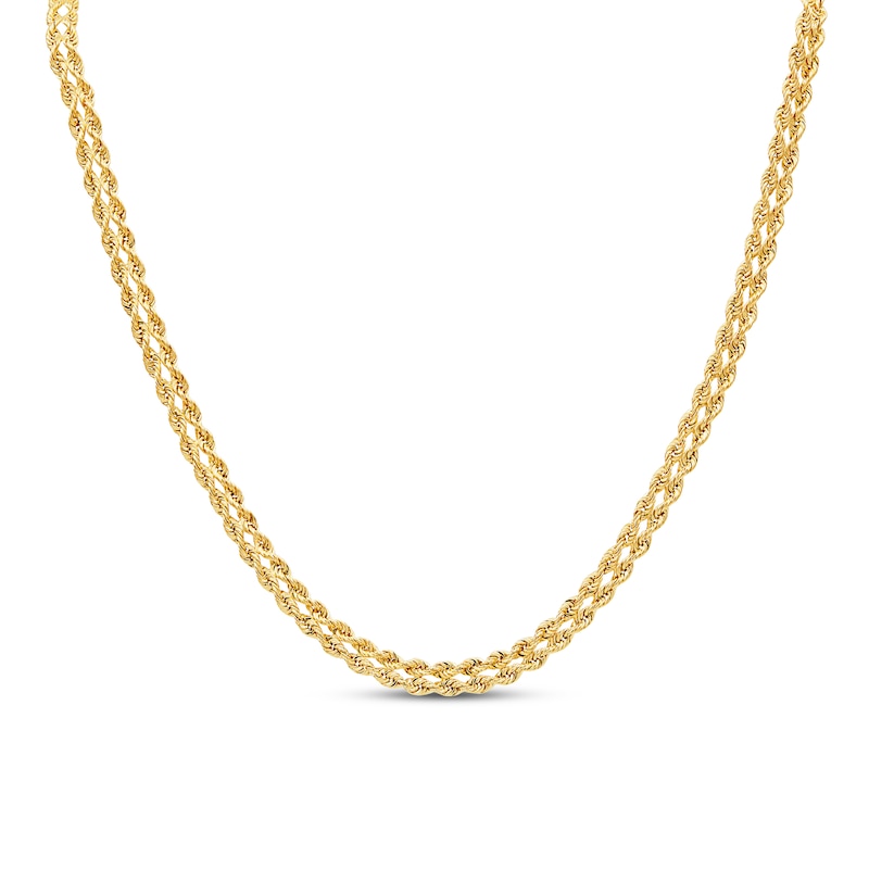 Double Hollow Rope Chain Necklace 10K Yellow Gold 18"