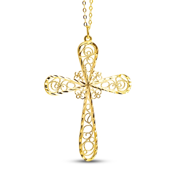 Italian Cross Necklace 14k Yellow Gold 18 Kay - 24 Karat Gold Cross Pendant