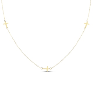 Triple Cross Necklace 10K Yellow Gold 18"